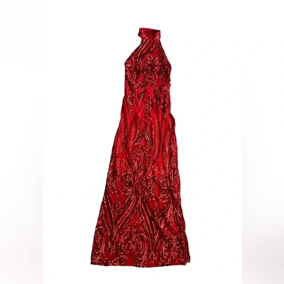 FN Red Halter Sequin Gown! - Picture 5 of 10